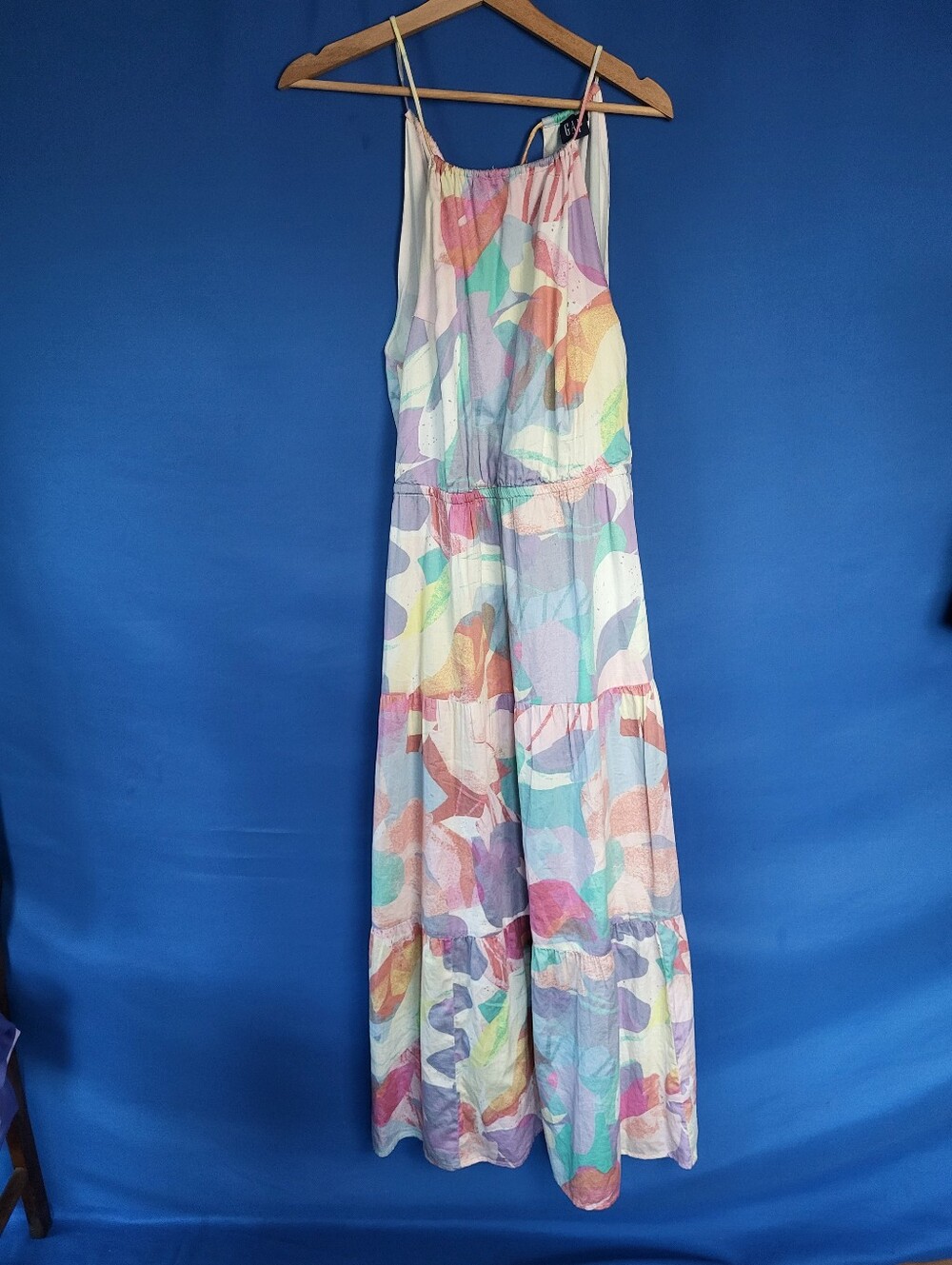 Gap Halter Maxi Dress Medium Pastel Abstract Cotton Lined